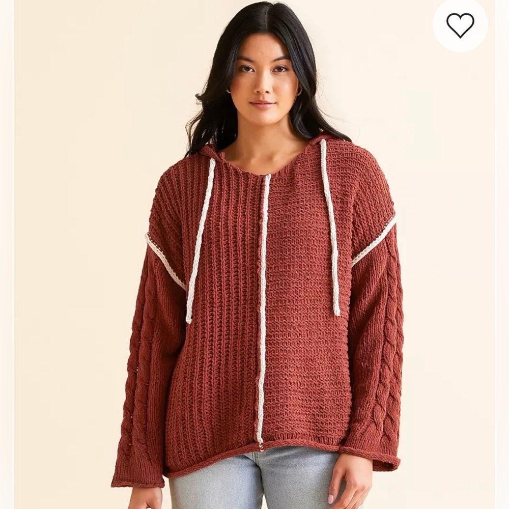 BKE Chunky Knit Oversized Hooded Pullover Sweater in Rich Rust Size Small NWT